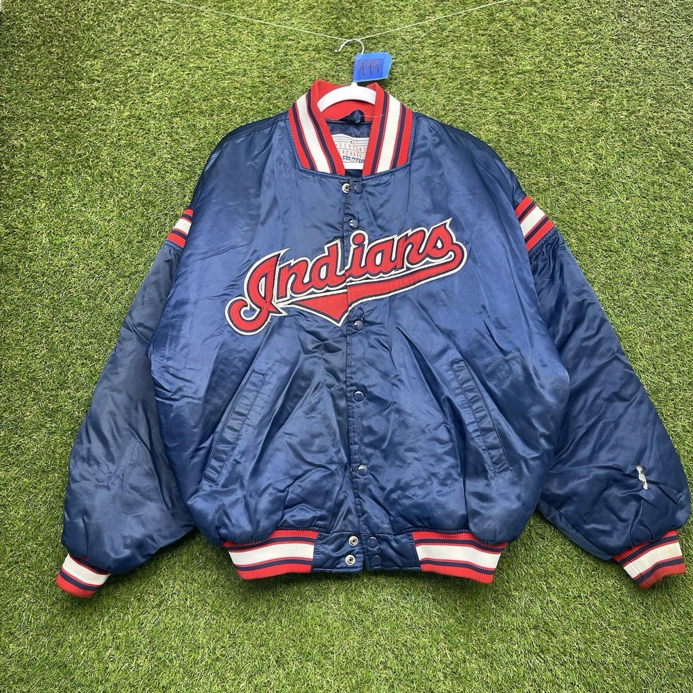 Vintage Cleveland Indians Starter Satin Jacket Mens Large Blue MLB Baseball 90s